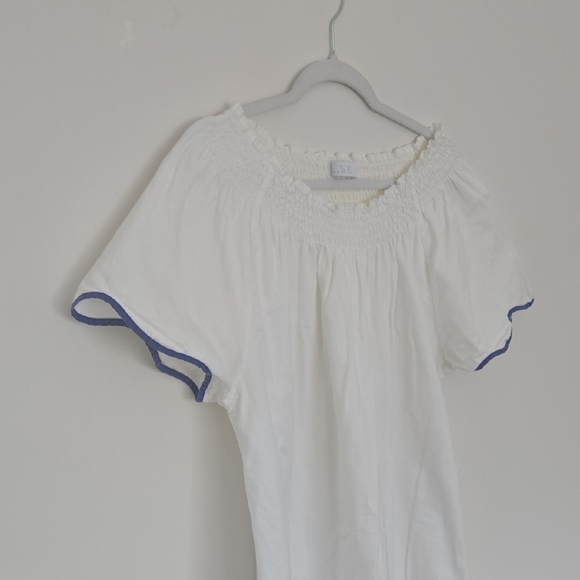 LAKE Cotton Nightgown with blue trim and smocked collar feminine whymsical Large - Picture 4 of 7
